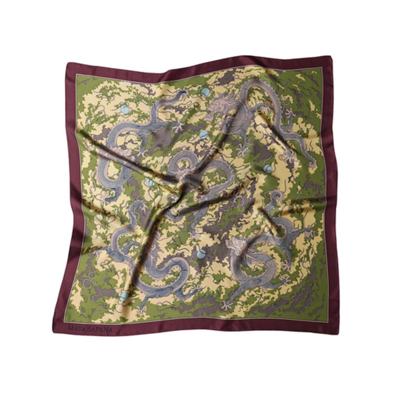 MAYA SAPANA Dragons In the Cloud Silk Square Scarf (Danish Green)
