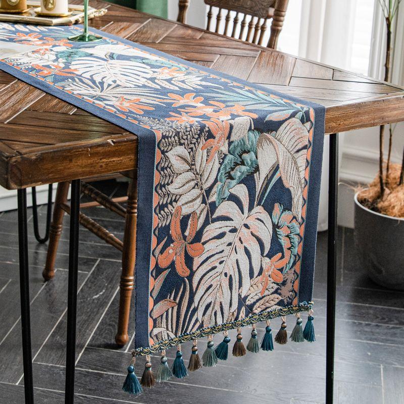 

Luxury Tablecloth Fabric Table Runner Tea Mat Chest of Drawers Cover Cloth Table Top Dining Table Decorative Cloth Coffee Table Cloth Ethnic Banana Leaf Table Flag 35*120cm