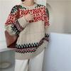 Christmas Vintage Ethnic Sweater Women Oversized Loose Knit Pullover Cozy Winter Fashion Top