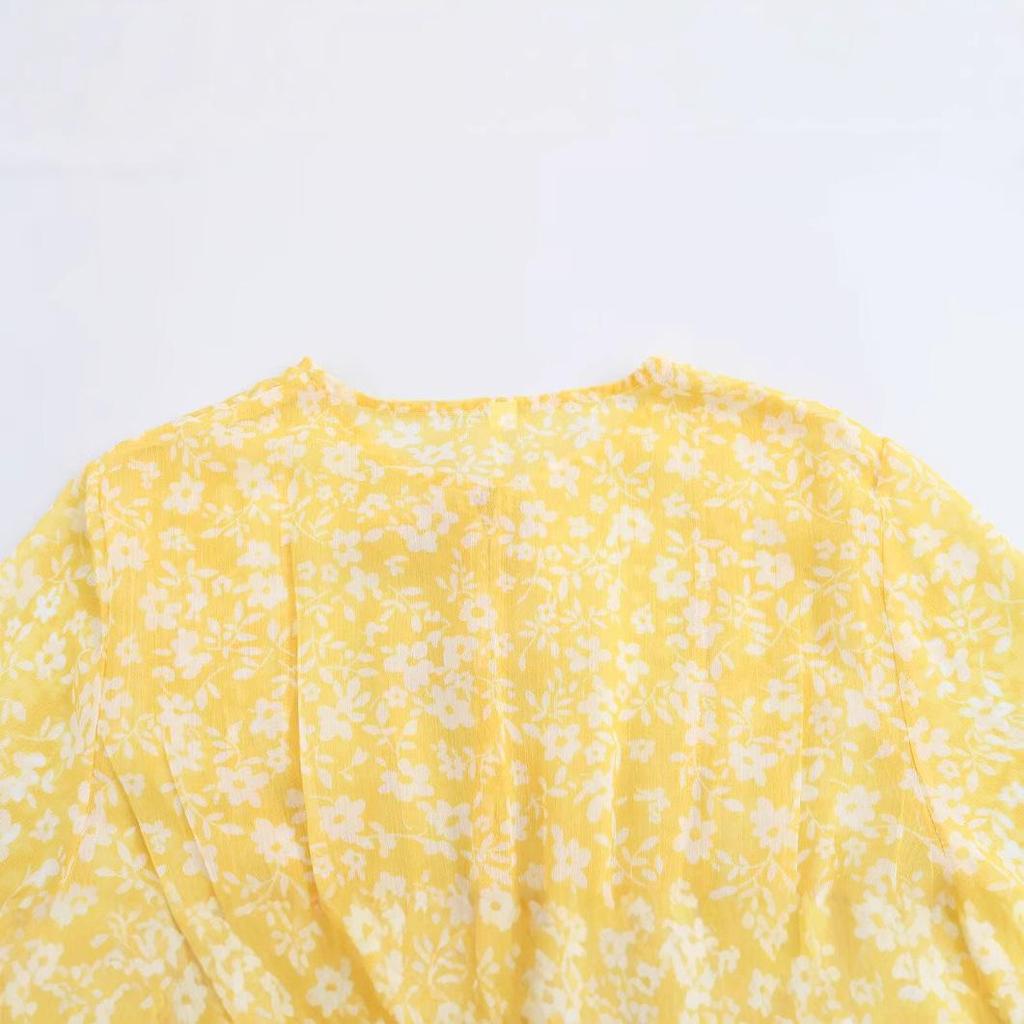 2025 Spring Women's European & American Style Floral Chiffon Long Sleeve Dress