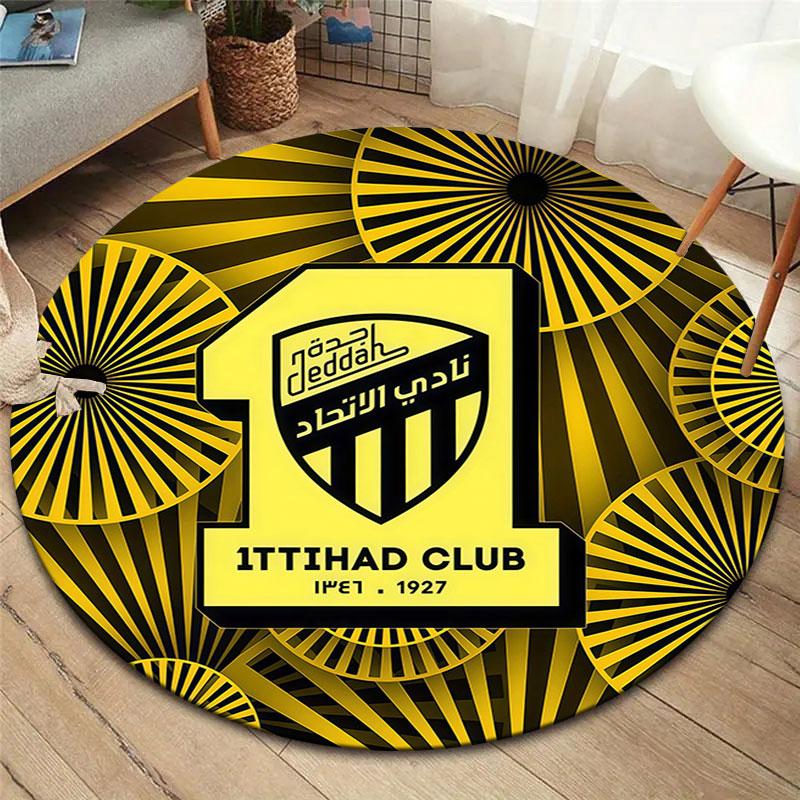 Al-Ittihad FC Round Area Rug,Carpet Rug for Living Room Bedroom Sofa Playroom Decor,Non-slip Floor Mat