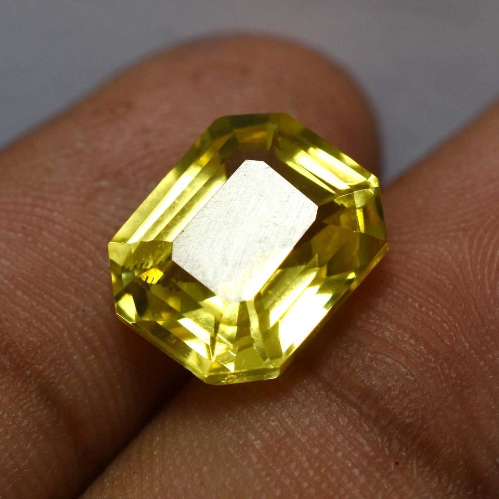 9.95 Ct Natural Yellow Ceylon SAPPHIRE Emerald Shape Loose Gemstone CERTIFIED AM-196