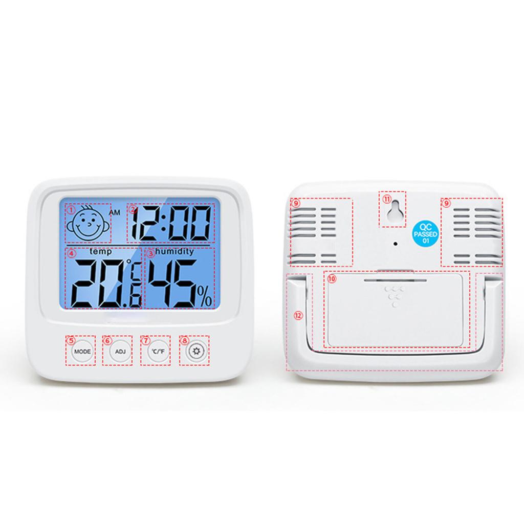 Indoor Temperature Humidity Meter Smile Face Model Alarm Date Display with Backlight Room