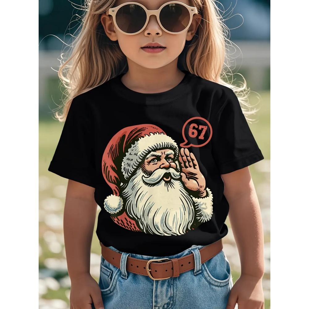 

Children s clothing, fun Christmas pattern printed T-shirt, casual round neck short sleeved quick drying children s T-shirt 140