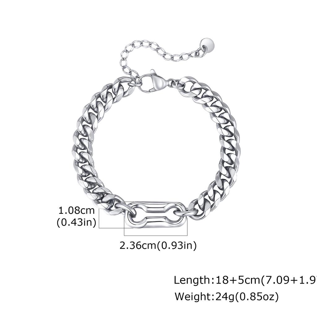 Fashion Classic Chunky Cuban Link Bracelet, Silver Color Stainless Steel Charm Wristband Bracelet, Punk Popular Jewelry for Men