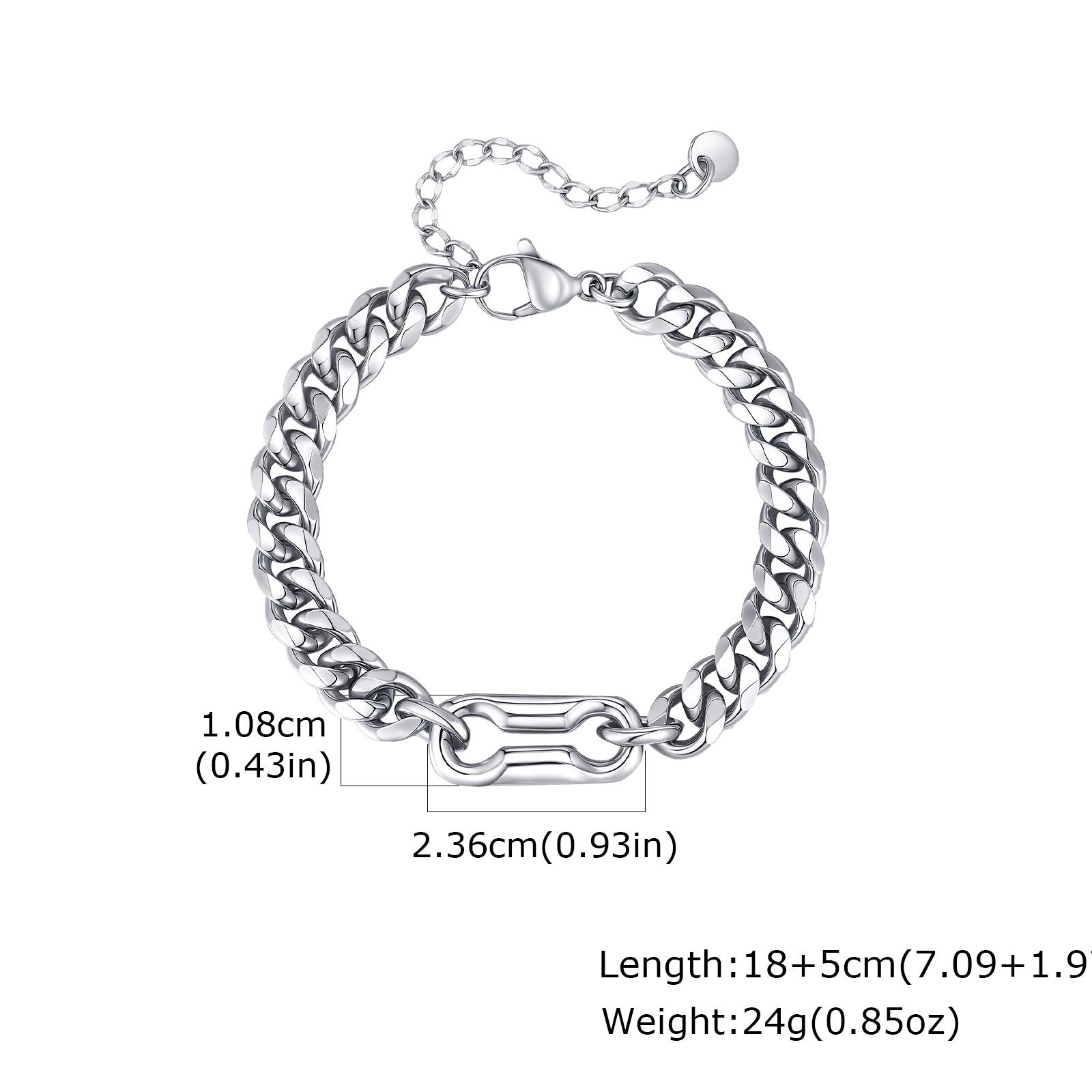 

Fashion Classic Chunky Cuban Link Bracelet, Silver Color Stainless Steel Charm Wristband Bracelet, Punk Popular Jewelry for Men серебряный