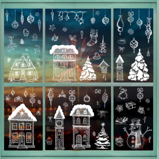 9Pcs/Set Christmas Stickers Self-adhesive Glass Film Snowman Elk Santa Claus Xmas Tree Patterns Removable