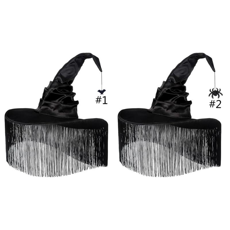 Fransiger Hexenhut Plissierter Zauberhut Halloween Party Kopfbedeckung Glockenhut Feiertags-Kopfbedeckung Erwachsener Rollenspiel Bühnenshow-Hut