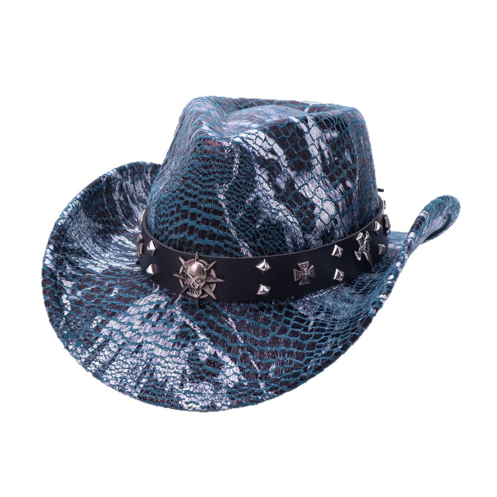 Temu Classic Crocodile Pattern Western Cowboy Hat Men'S And Women'S Curved Brim Top Hat