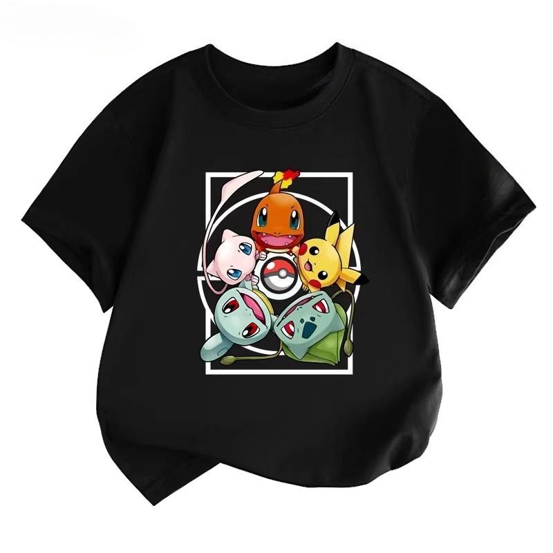 Potdemiel Summer New Pikachu Kids' 100% Cotton T-Shirt, Comfortable and Breathable, Suitable for Boys and Girls