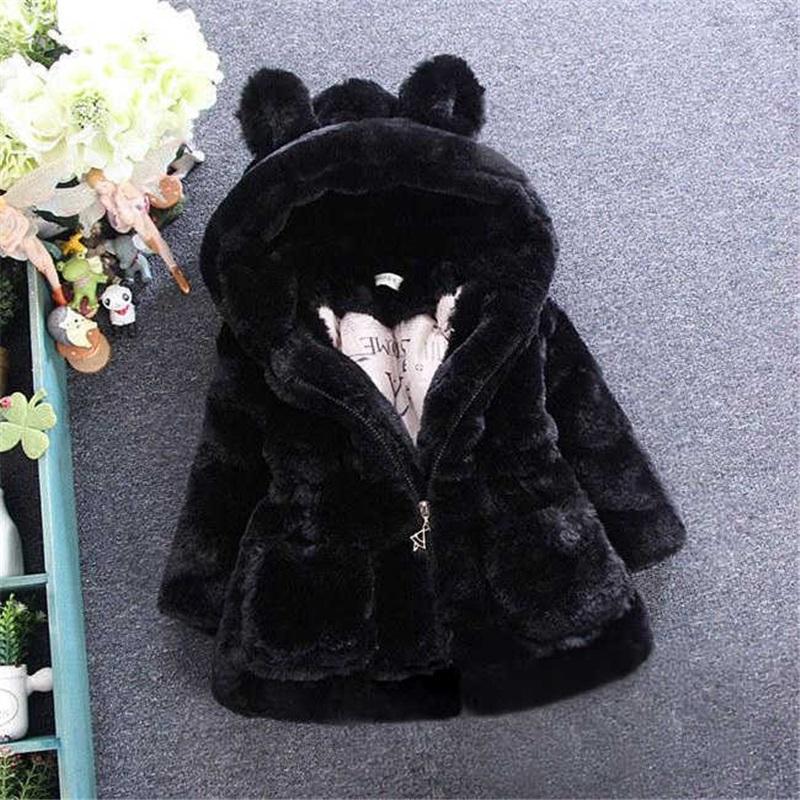 

Baby Girls Bear Ear Hooded Fleece Coat Plush Warm Winter Jacket Toddler Kids Cute Outerwear For Christmas 100cm чёрный