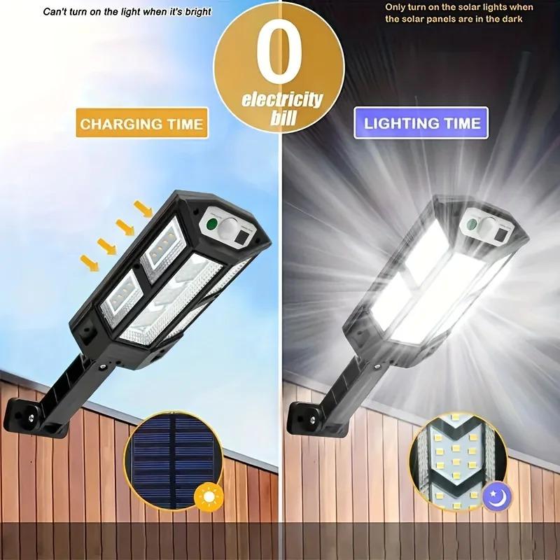 Solar Powered Security Light Motion Activated 3 Lighting Modes Weatherproof Construction for Outdoor Wall Garden Garage Lighting