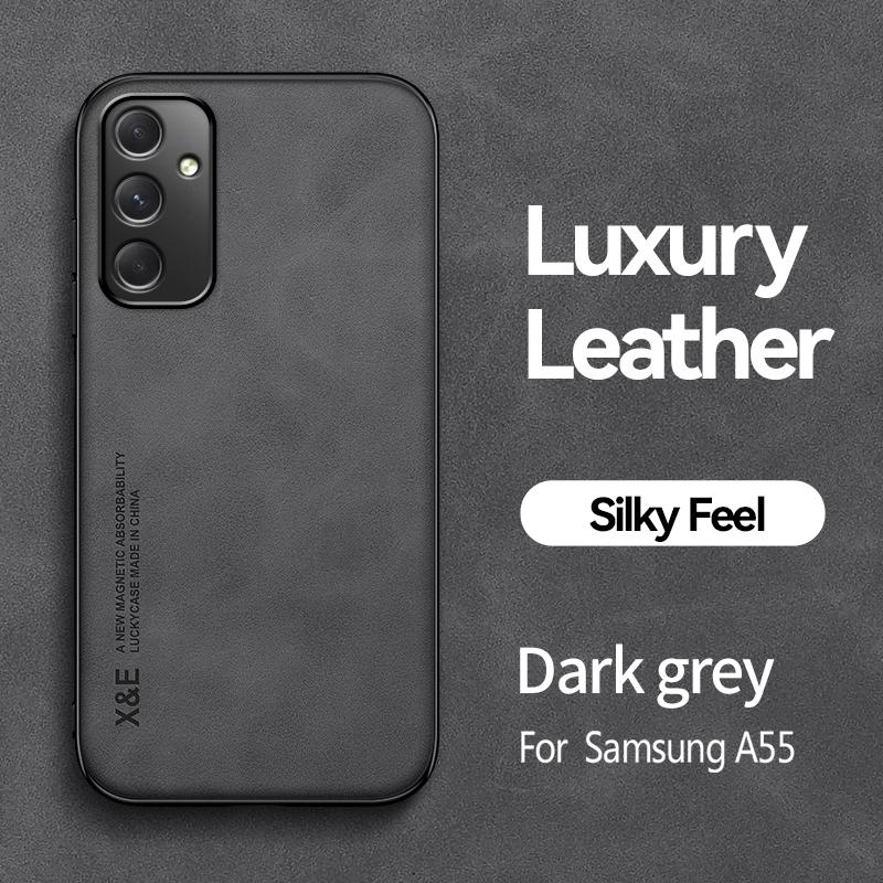 Luxury Magnetic Car Holder Leather Phone Case For Samsung A25 A55 5G Silicone Protect Back Cover
