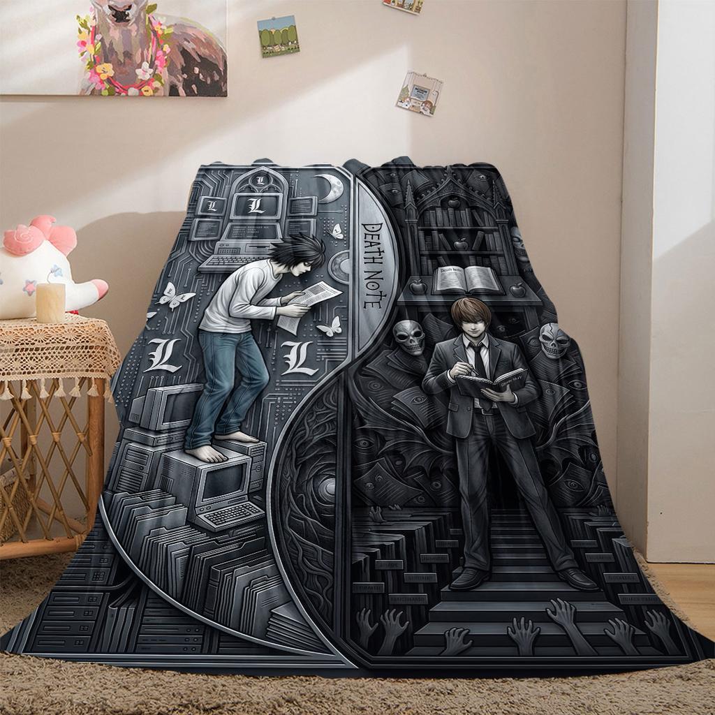 Death Note Prime Print Flannel Blanket, Cartoon Design for Sofa and Bed, Cozy Home Decor, Travel Outdoor Throw_LIAN
