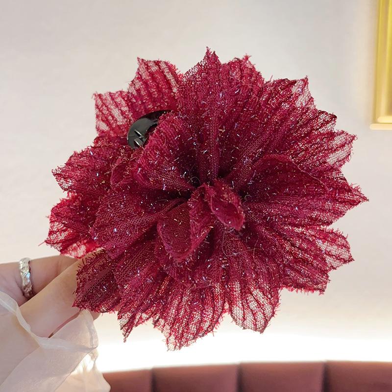 

2024 Осень/Зима Двойной пион с кисточками и бусинами Заколка-акула для волос - Универсальный аксессуар для прически в стиле Y2K