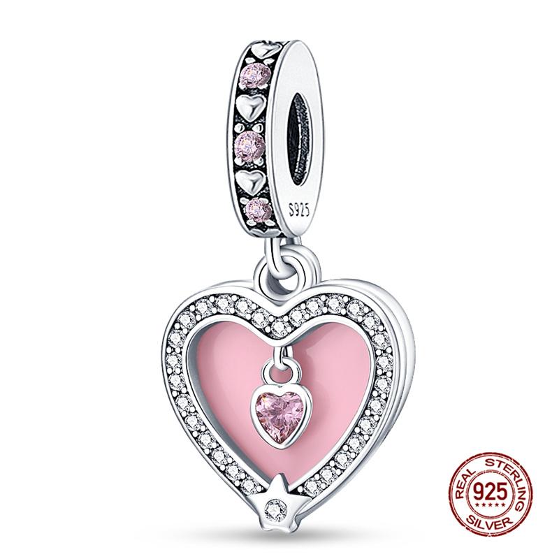 Copper Love Heart Mother & I Love You Pave Heart Charms Fits Original 3Mm Bracelets Necklace Women Diy Fine Jewelry Gift