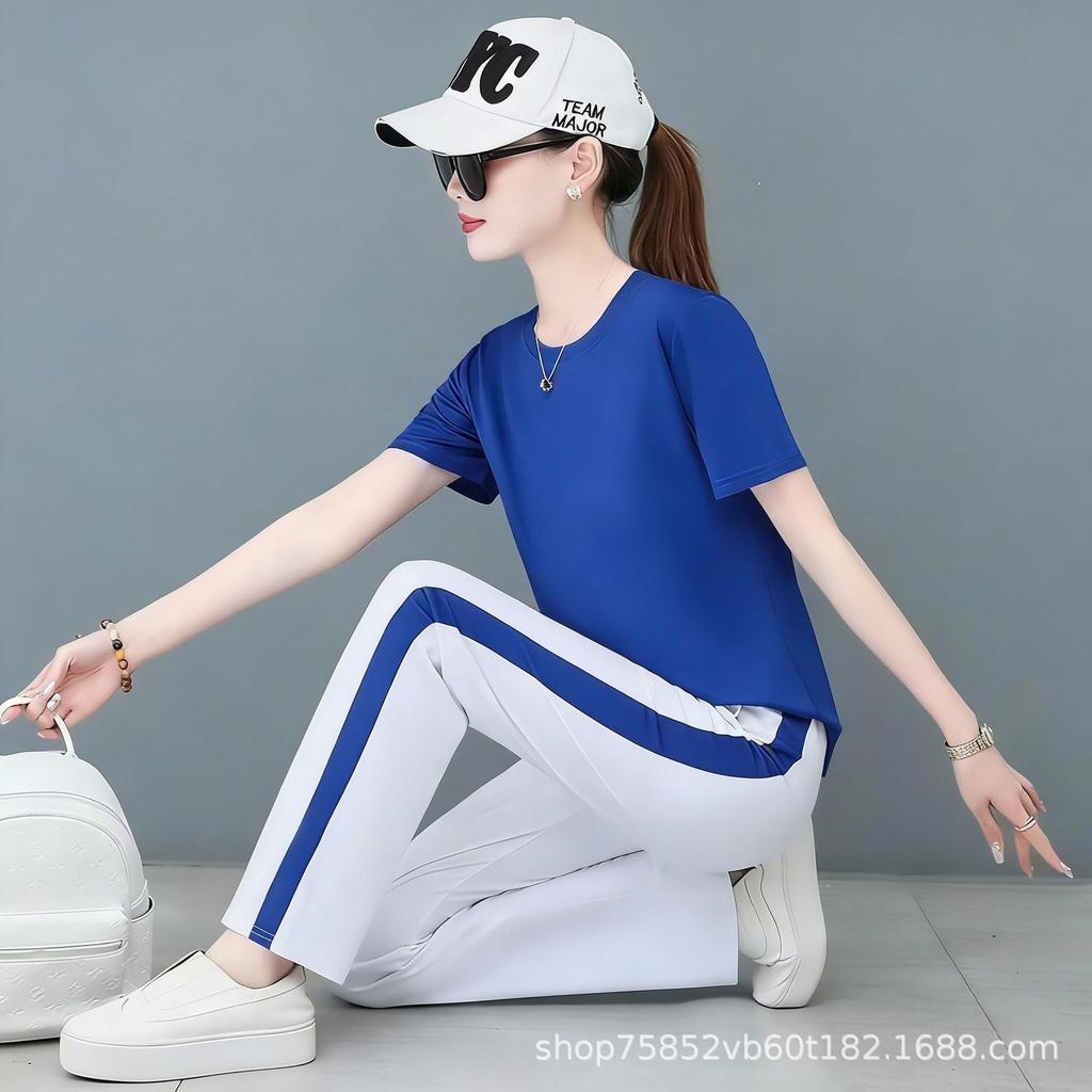 Summer fashion loose women's short-sleeved performance clothes casual sports running suit women's thin sports two-piece set trendy