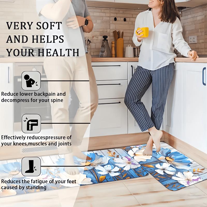 1 Stück Anti-Ermüdungs-Küchenteppiche, Bunte Blumenmuster Wasserdicht Rutschfest Dick Gepolsterte Küchenmatte Hochbelastbare Komfort-Stehmatte für Küche
