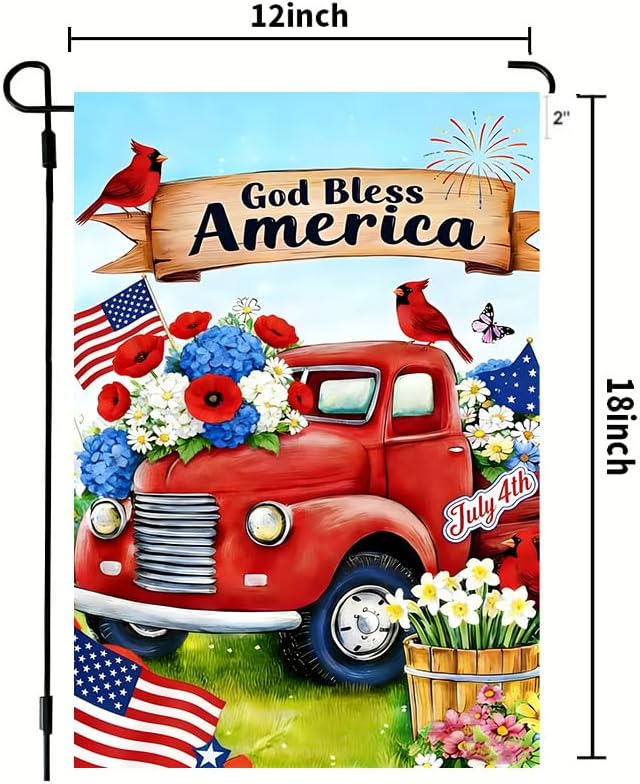 4th of July Garden Flag 12x18 Double Sided, Small Burlap Holiday Summer Truck Independence Day Memorial Day Patriotic God Bl