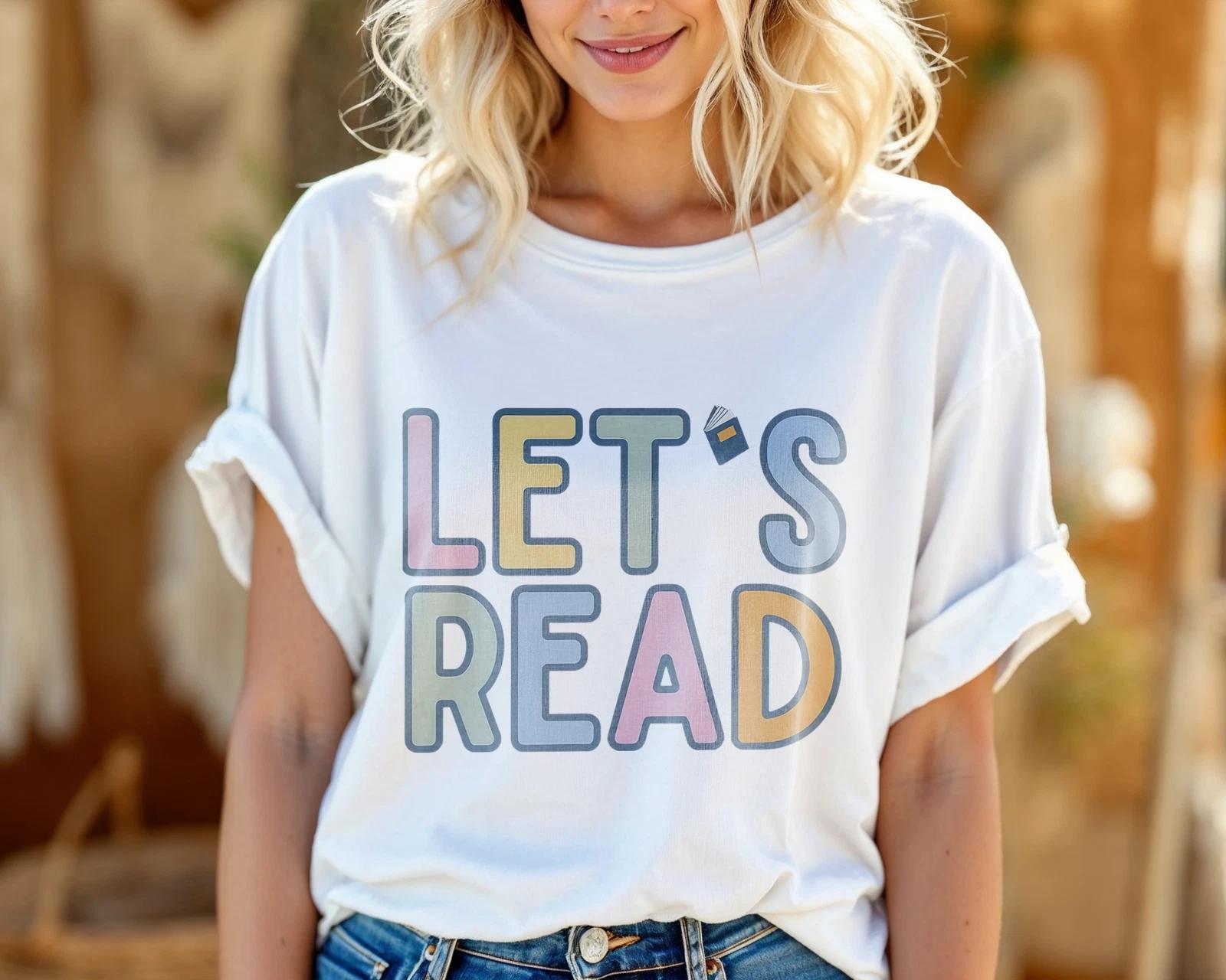 

Let’s Read Teacher Shirt – Colorful Reading Graphic Tee, Book Lover Gift A363 M