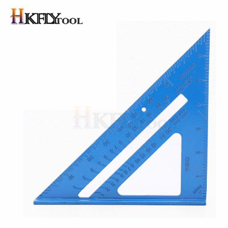 Angle Ruler 7/12 inch Metric Aluminum Alloy Triangle Measuring Ruler Woodwork Speed Square Angle Protractor Ruler Measuring Tool 7inch blue alloy