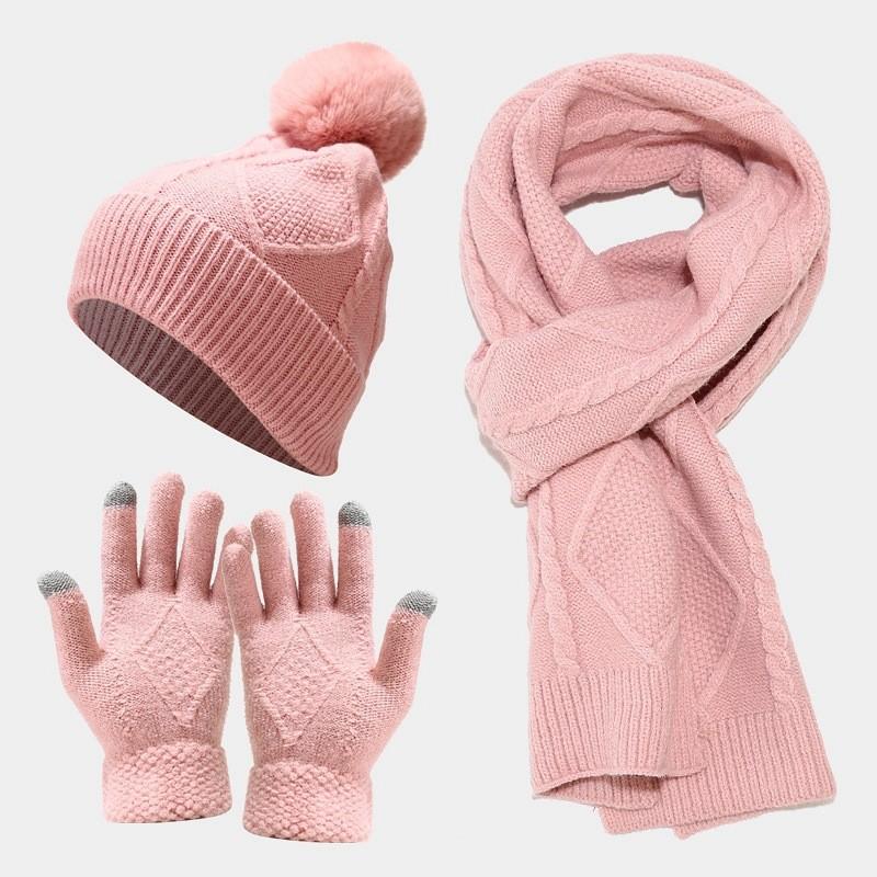 Adult Knitted Hat Scarf Gloves Set With Thick Warmth For Winter Outdoor Use