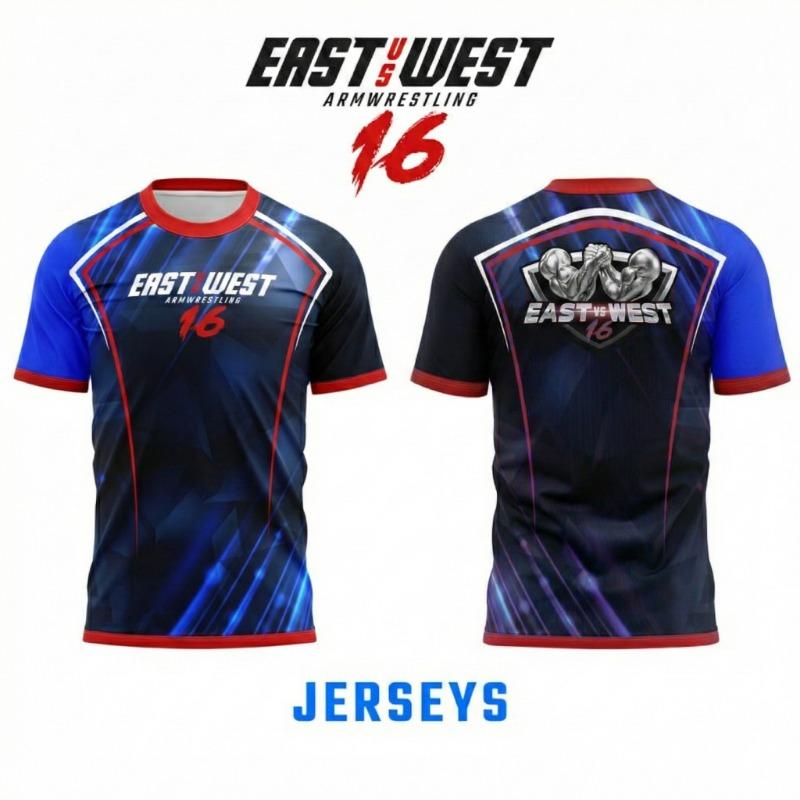 The East Vs West Series 16 To 21 Armwrestling T-Shirt Atlantic City Sports Jersey Men's Breathable Quick Dry Fitness Gym Tee Top