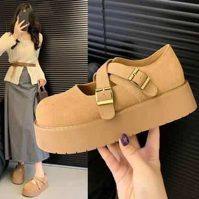Fashion Flats Platform Suede Women Loafers Shoes Shallow Buckle Casual Trend Shoes 2024 Autumn New Dress Travel Walking Chaussures Femme