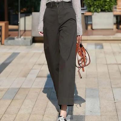 Women's Spring and Summer Straight Nine-minute Wide-legged Pants Solid Color High-waisted Casual Pants