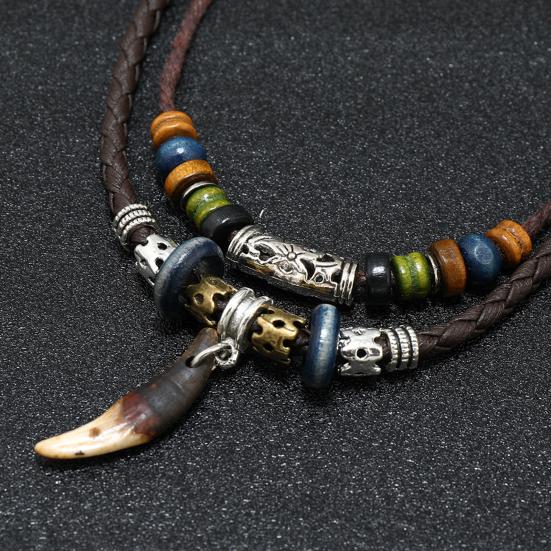 Collana Girocollo A Strati Con Perline In Legno E Ciondolo Foglia – Bohémien Vintage Unisex