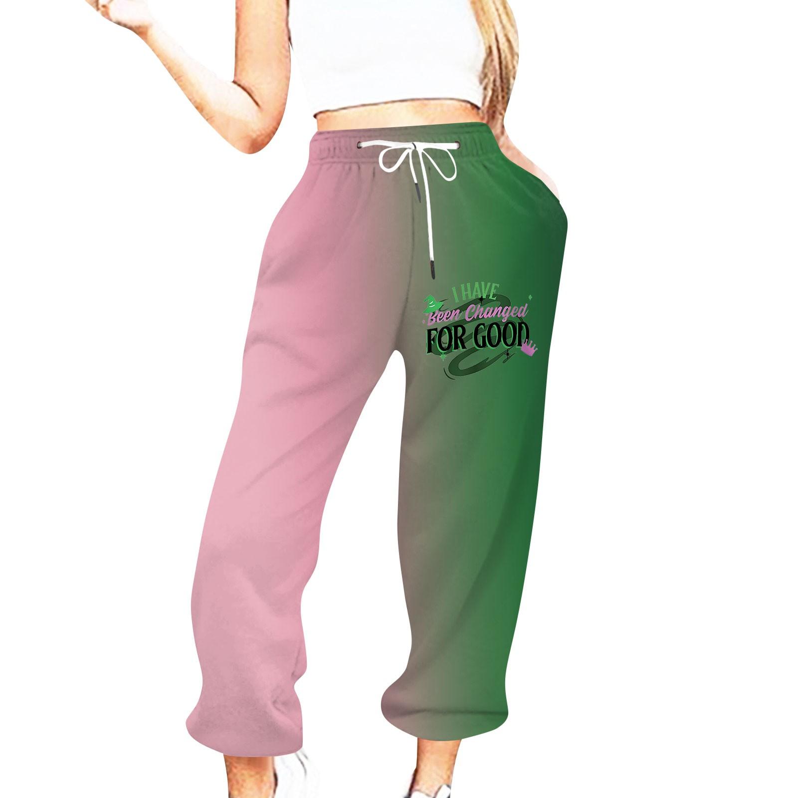 

Женские повседневные модные повседневные брюки с принтом ведьмы, спортивные брюки, эластичная резинка на талии, брюки с завязками на шнурке XXXL зелёный