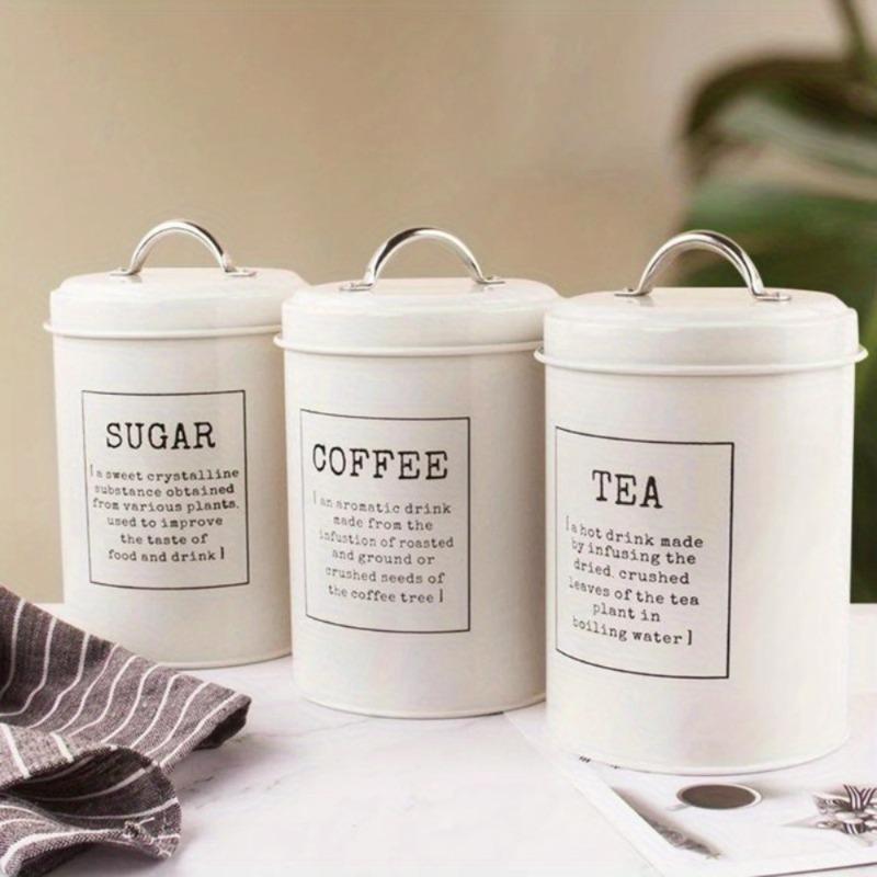 3Pcs Coffee Sugar Container Sets Decor Lid Metal Tea Coffee Sugar Storage Jars Canister Pot Kitchen Container