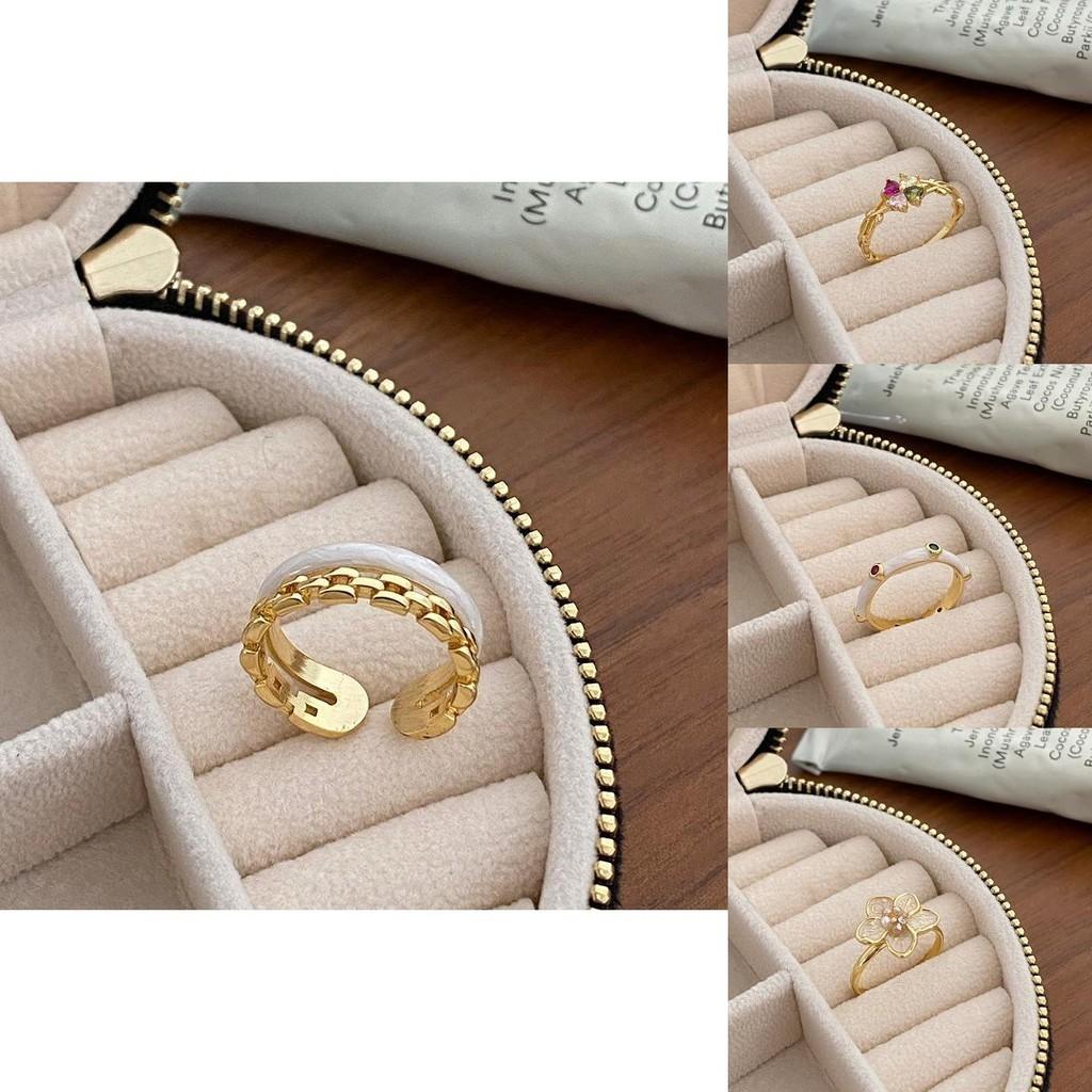 Elegant French Style Colorful Zirconia Double Layer Open Ring For Women Fashionable