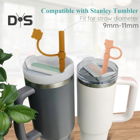 2/8 ks Silikonové krytky na brčka pro 40oz kelímky, opakovaně použitelné, design ve tvaru medvídka, chrániče konců brček, víčka, prachovka pro domov, kolej, restauraci