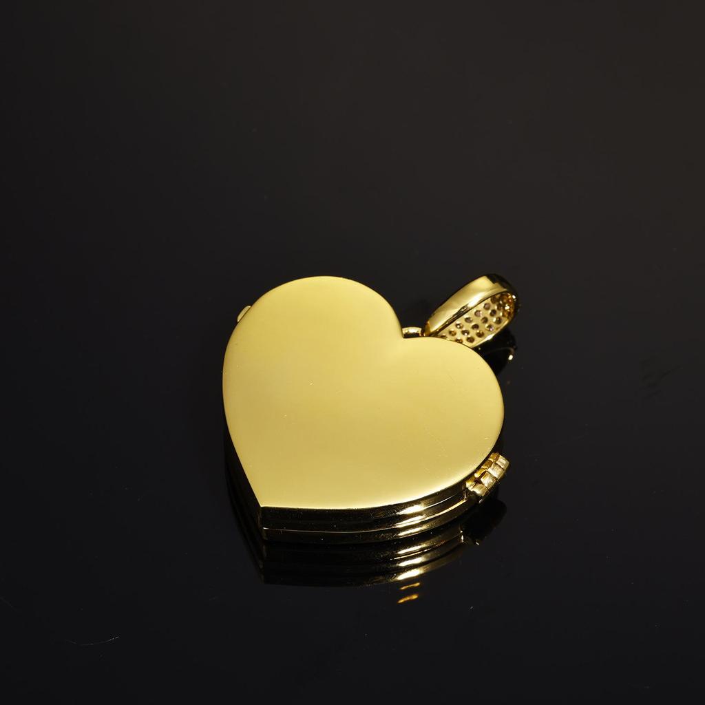 Trendy Heart-Shaped Zircon Photo Pendant Necklace - European & American Hip Hop Style