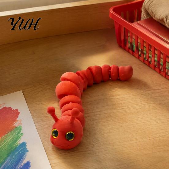 Stress Relief Caterpillar Toy 3D Printed Fidget Toy, Movable Joints Relaxing Tools Figurine, Articulated for Desktop Decoration Bendable