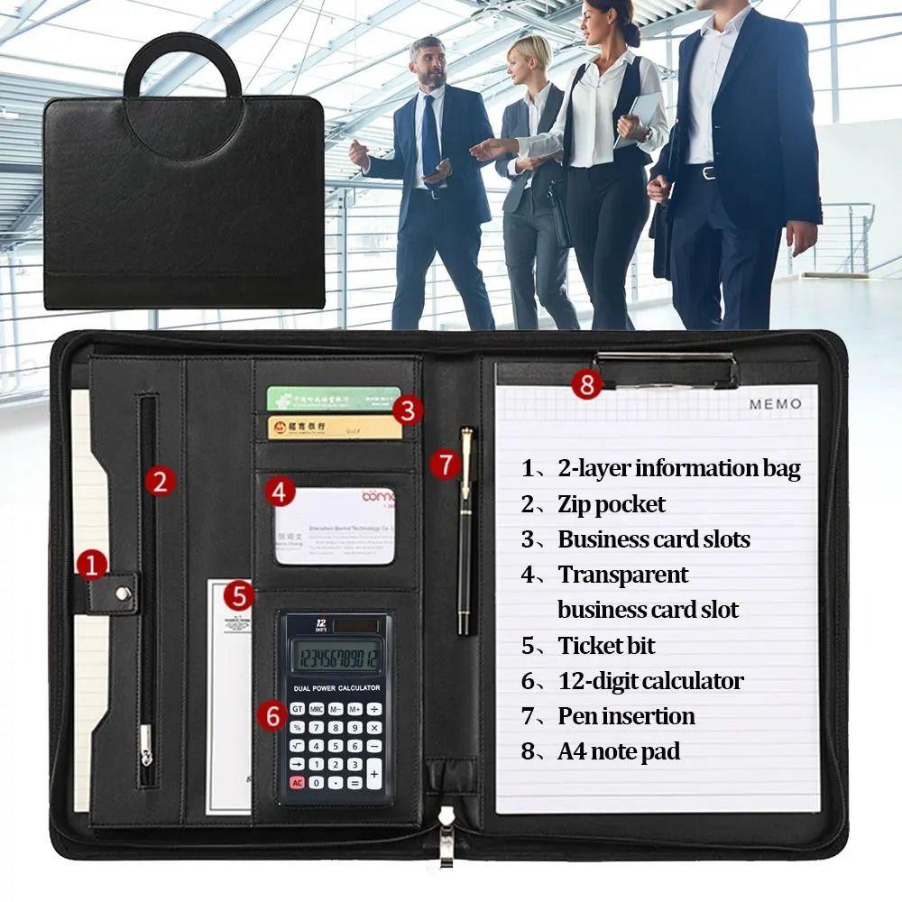 PU Leather Contract File Folders Multifunctional Document Organizer  Office School Supplies