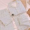 Simple Plaid Japanese Crayon Xiaoxin Fengyun Cotton Pajamas Women'S Summer Casual Loungewear Three-Piece Set