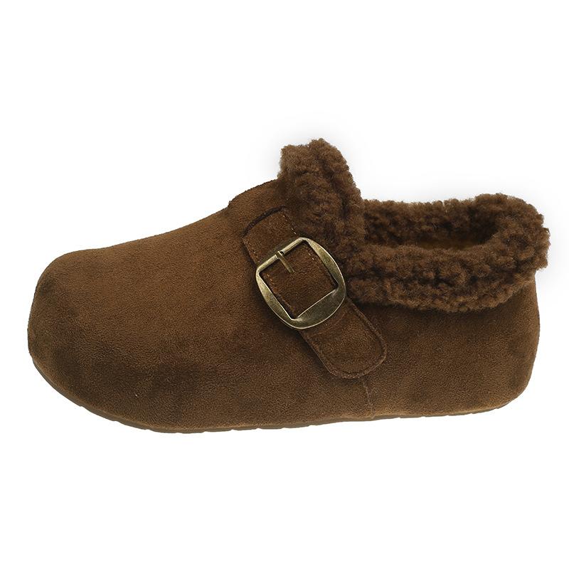 Whole wheat toast Birkenstocks women's 2025 new winter women's shoes with fleece inner height increase wool cotton shoes one pedal shoes