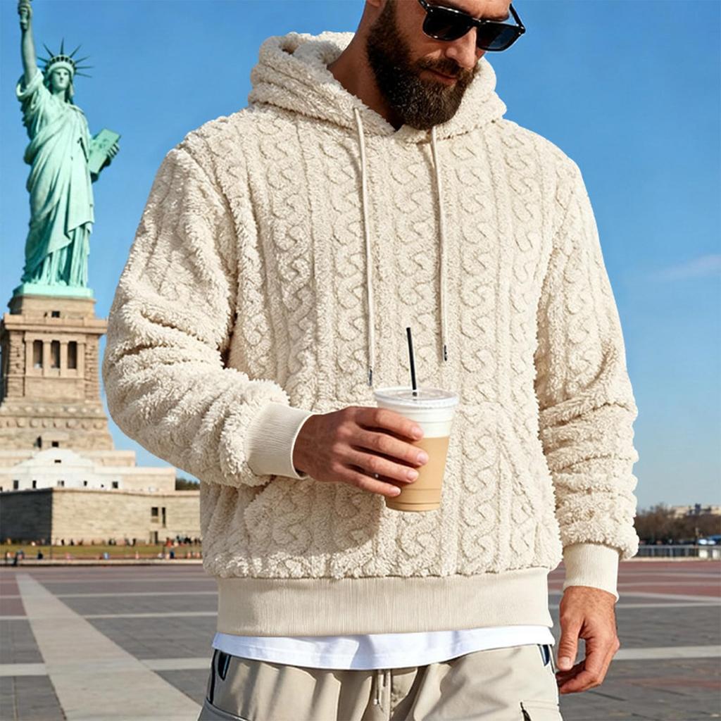 Herren Kapuzenpullover Locker geschnitten mit Taschen, Beidseitig Tragbarer Lässiger Outdoor Warmer Pullover