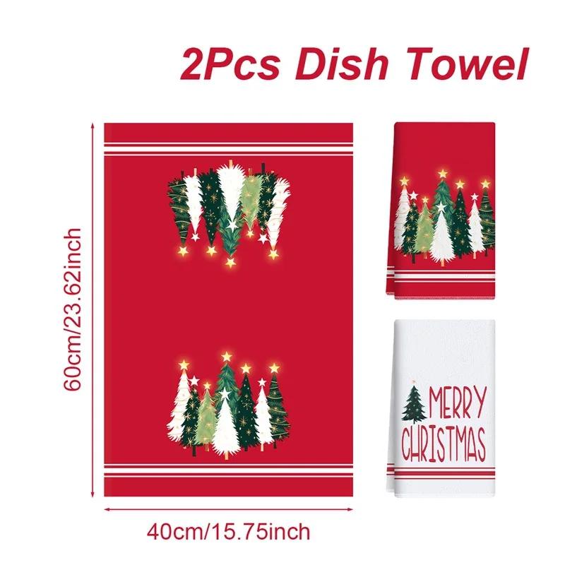 1pc Christmas Kitchen Towels Christmas Tree Kitchen Dish Towels Green Buffalo Plaid Xmas Tree Dishcloth For Farmhouse Home Decor
