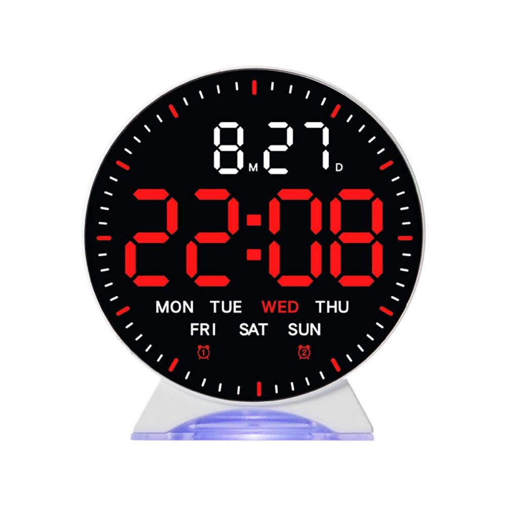 12/24H Display LED Digital Alarm Clock Date Week Digital Desk Clock Bedside Clock Night Stand White-Red