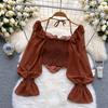 Pullovers Tops Women Strappy Crop Long Sleeves Backless Short Shirt Slim Pullover Tops