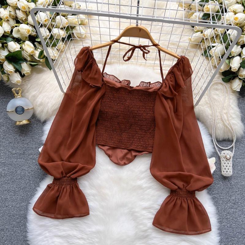 Pullovers Tops Women Strappy Crop Long Sleeves Backless Short Shirt Slim Pullover Tops