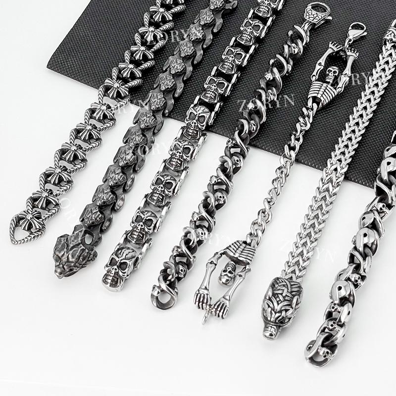 Mens Stainless Steel Cuban Link Bracelet Heavy Duty Black Oxidized Retro Gothic Punk Biker Style Jewelry Adjustable for Men
