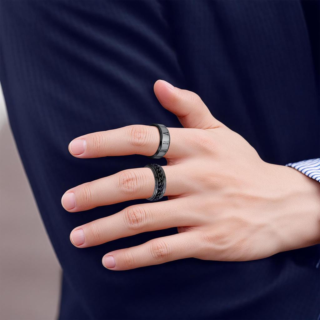 12-Piece Rotating Fidget Chain Ring Set In Stainless Steel