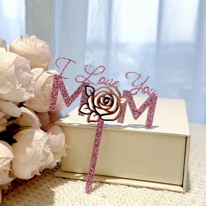 

1Pcs Rose Lelter Acrylic Cake Plugin Mother S Dayvalentine S Day Wedding Party Dessert Decoration розового золота