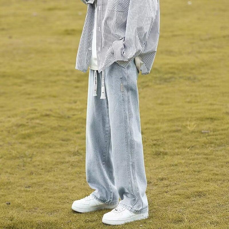 Washed light-colored jeans boys retro new men's straight loose wide-leg casual pants teenagers
