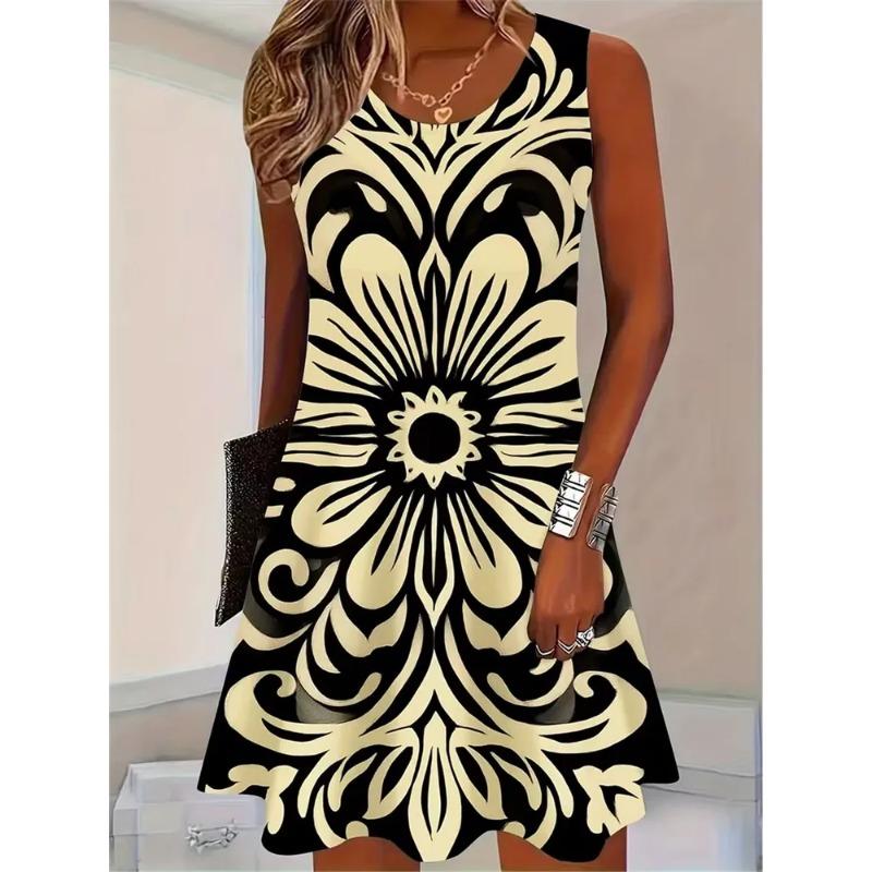 Summer Ladies 3D Printed Sleeveless Dress Fashion Versatile Breathable Trend Casual
