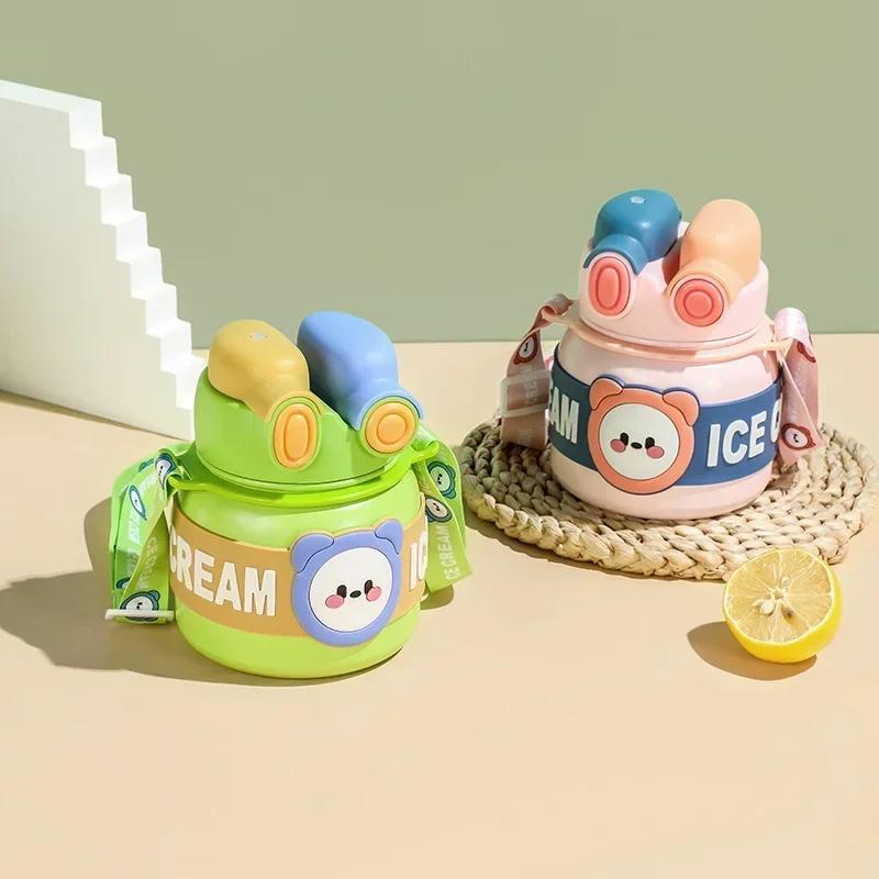 850ml Thermos Cup Stainless Steel Cartoon Vacuum Water Bottle with Straw for Children Outdoor Camping Vacuum Flasks Kids Gifts